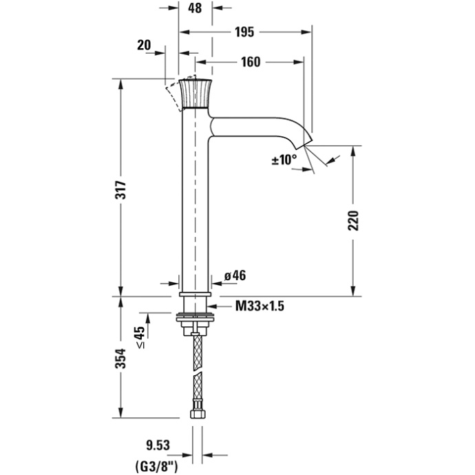 DURAVIT (White Tulip) Однорычажный смеситель для умывальника 317 мм, хром WT1040002010 - 1