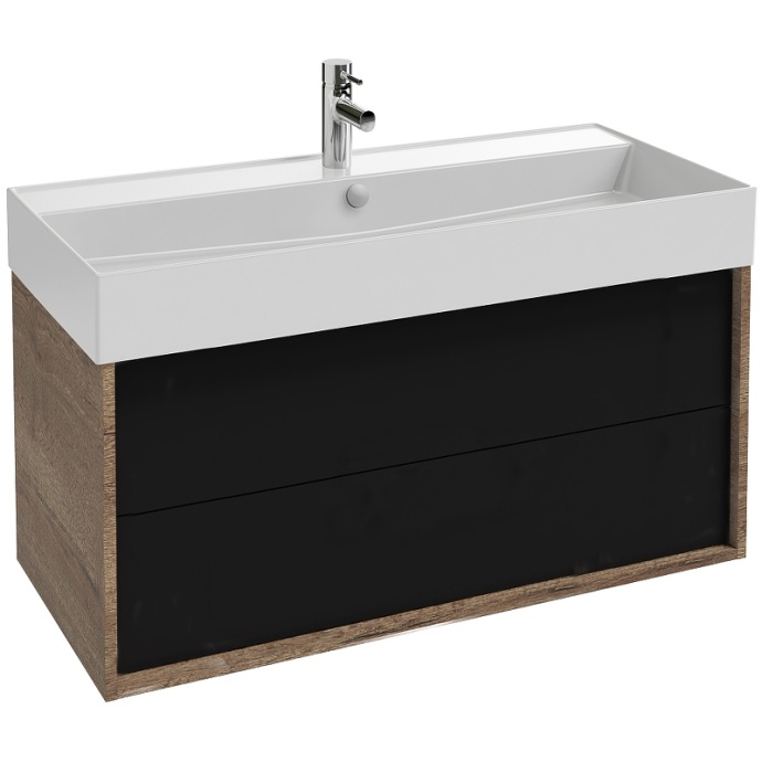 EB1585-E52-S14 тумба под раковину VIVIENNE с 2 ящиками /100/ (дуб табак/черный сатин) - 0