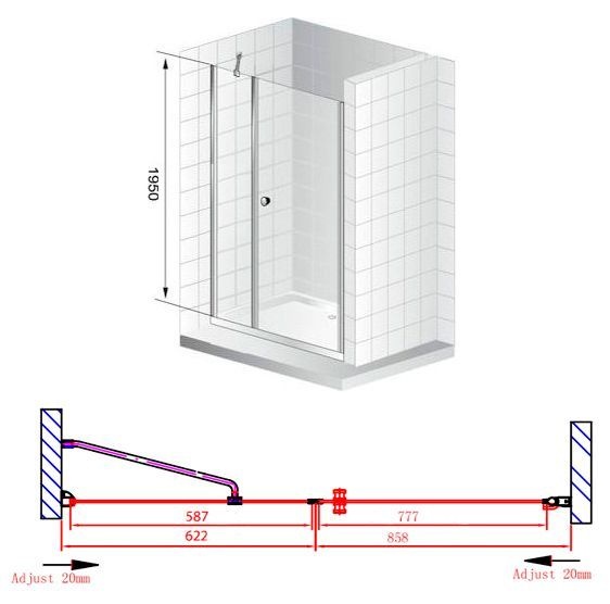 Душевая дверь Cezares Elena 150 хром стекло рифленое ELENA-W-B-11-60+90-P-Cr-R - 8