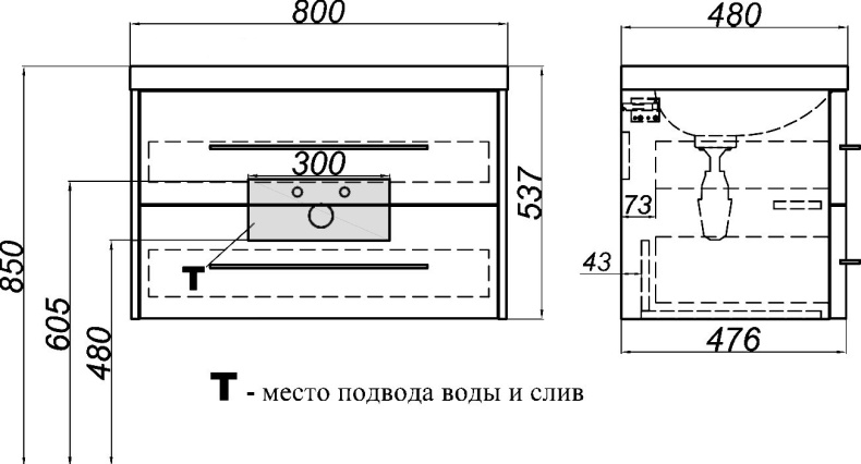 Тумба для комплекта Aqwella 5 stars Neringa белая, подвесная, 2 ящика NER0108 - 6