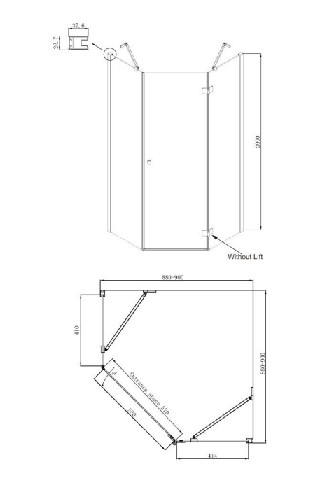 Душевой уголок Ambassador Diamond 12011111R 90х90 см - 9
