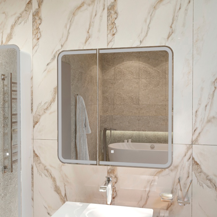 Зеркало-шкаф STWORKI Ольборг МВК079 80, с подсветкой, навесной, белый, прямоугольный, в стиле лофт, с розеткой - 8