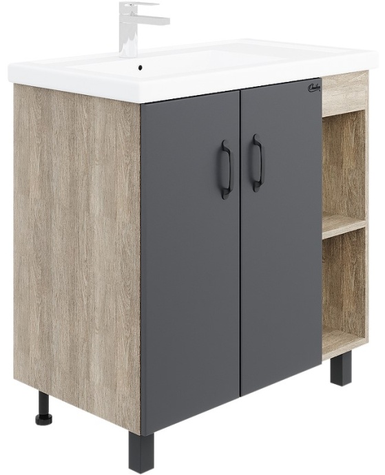 Тумба с раковиной Onika Тимбер 80 серый - светлое дерево - 0