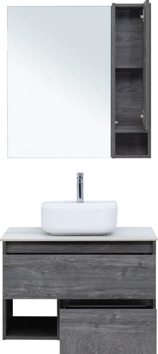 Мебель для ванной STWORKI Карлстад 75 дуб рошелье, монте тиберио, в стиле лофт, под дерево, серая, подвесная 425254 - 8