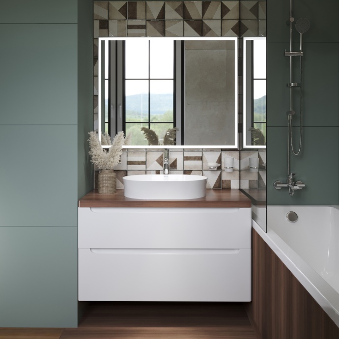 Тумба с раковиной STWORKI Берген 100 белая с темной столешницей, раковина Bocchi Sottile 1521-001-0125 566625 - 1