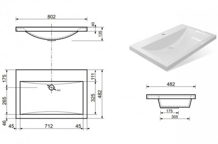 Тумба с раковиной Misty Галвер 80 белая глянцевая УТ000012978 - 4