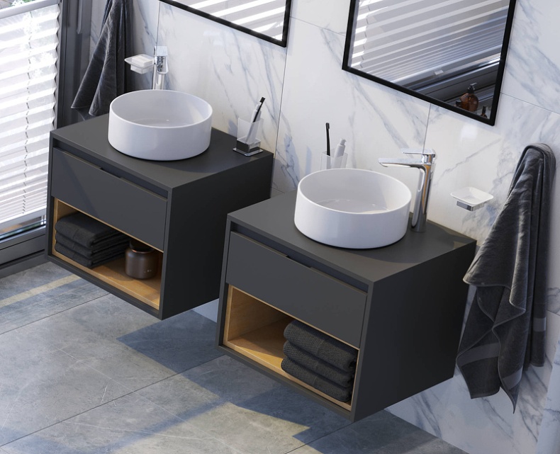 Тумба под накладную раковину Excellent Tuto 60 серый - светлое дерево  MLEX.0102.600.GRBL - 2