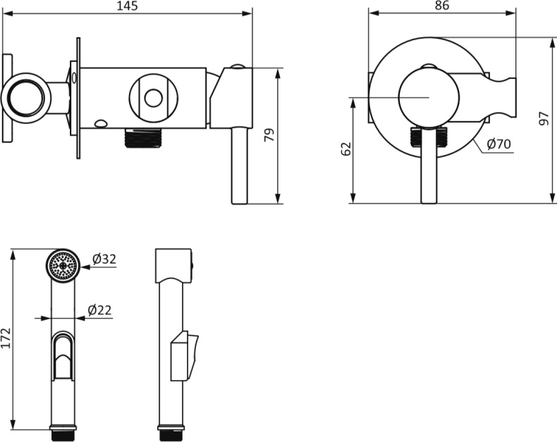Гигиенический душ STWORKI by Damixa Хельсинки HFHS51000 со смесителем, С ВНУТРЕННЕЙ ЧАСТЬЮ, хром, встраиваемый, настенный, латунь - 3