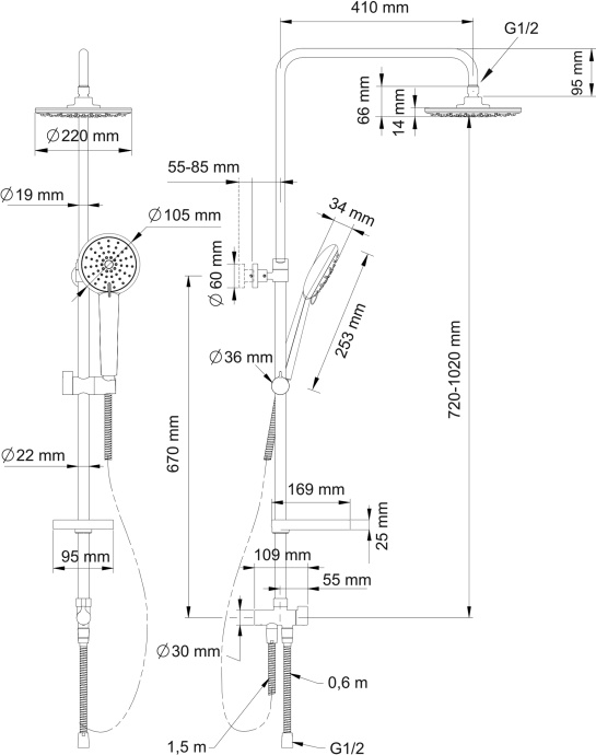 Душевая стойка Swedbe Calypso хром  5075 - 12
