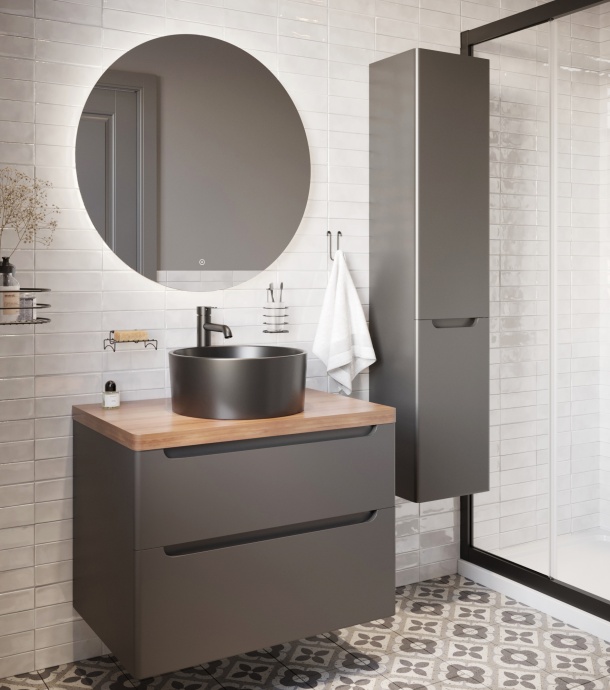 Тумба с раковиной STWORKI Берген 80 серая с темной столешницей, BOCCHI Vessel черная 549478 - 3