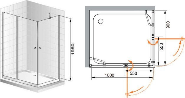 Душевой уголок Cezares Elena AH2 100/90 P Cr L ELENA-W-AH-2-100/90-P-Cr-L - 5