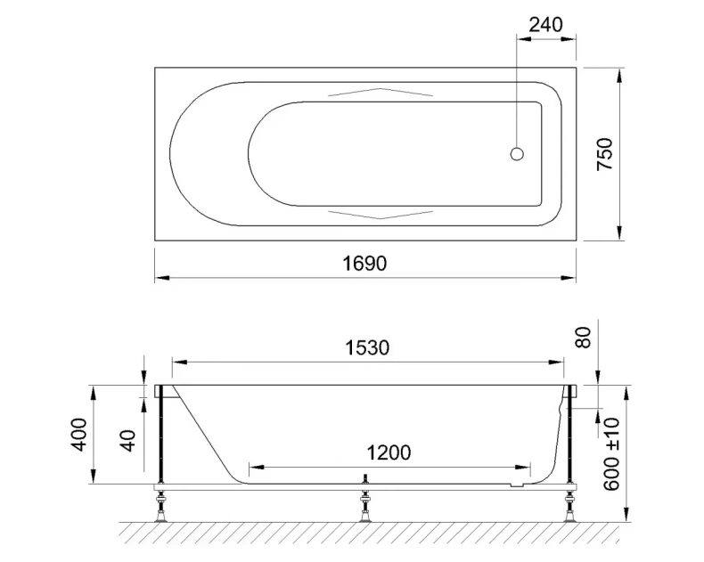 Ванна акриловая Royal Bath Tudor Standart 170х75 с гидромассажем белый RB407701ST - 3