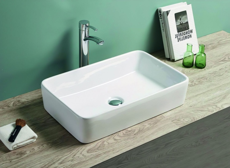 Раковина керамическая накладная AM-7655-X, цвет белый, 585х370х125 - 0