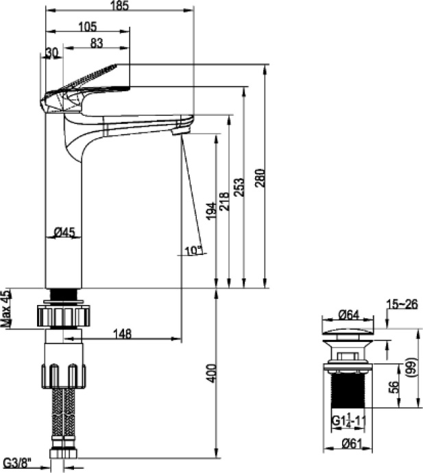 Смеситель для раковины Villeroy & Boch O.novo Start TVW10510511061 - 1