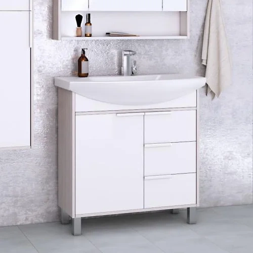 Тумба с раковиной Aquaton Рико 80 белый-светлое дерево 1A2154K1RIB90 - 4