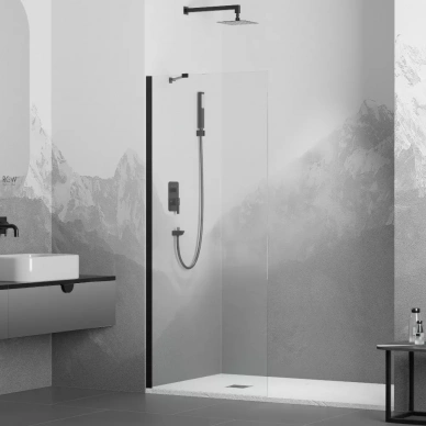 Душевая перегородка RGW Walk In 90х195 черная стекло прозрачное 351010209-14 - 0