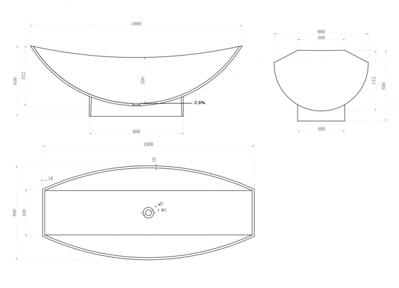 Ванна из искусственного камня Abber Stein 180х80 белый матовый AS9610 - 6