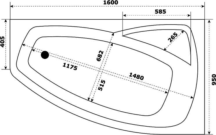 Акриловая ванна STWORKI Монтре 160x95 R, с каркасом Mn1600R - 4
