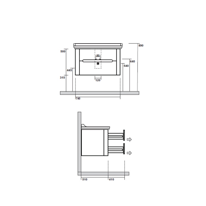 Kerasan Waldorf База подвесная под раковину 80см, с 2 ящиками, цвет bi vaniglia matt 925630 - 1
