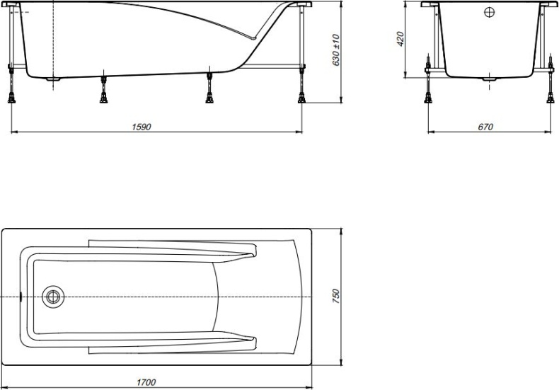 Акриловая ванна Roca Hall 170x75 см  ZRU9302768 - 3