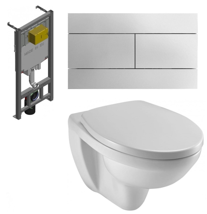 E21739RU-00 Унитаз c инсталляцией Jacob Delafon Patio Rimless, сиденье дюропласт микролифт, клавиша хром (EDV102-00+E70021+E29025+E4316-CP) - 0