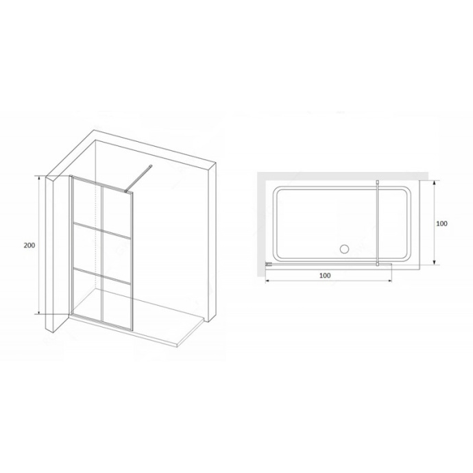 Душевая перегородка RGW Walk In WA-011B 100х200 профиль черный стекло прозрачное с рисунком 35101100-84 - 2