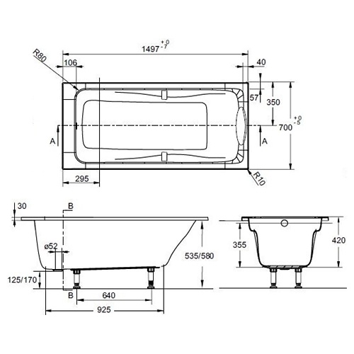 Акриловая ванна Jacob Delafon Odeon Up 150x70 см  E6060RU-00 - 1