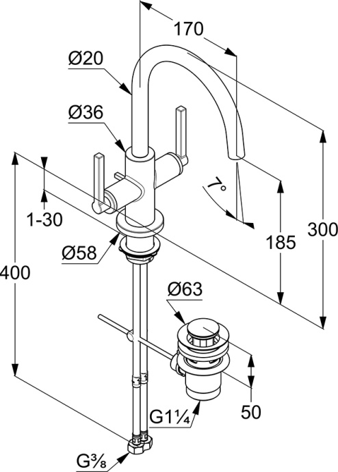 Смеситель Kludi Nova Fonte Puristic для раковины 201180515 - 3