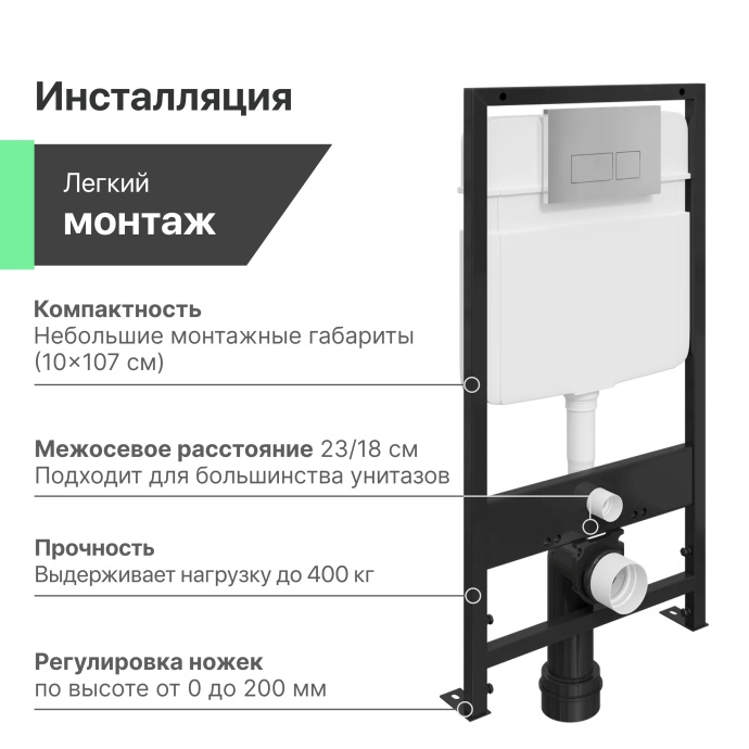 Комплект Унитаз подвесной STWORKI Хальмстад SETK2804-0606-001-1-6000 с микролифтом + Система инсталляции для унитазов EWRIKA ProLT 0026-2020 с кнопкой смыва 0040 хром матовый 560205 - 6