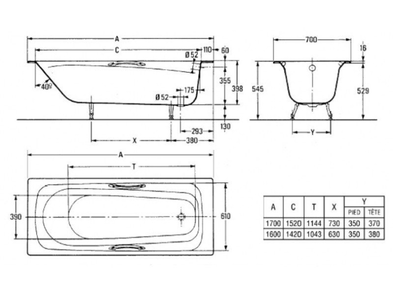 Чугунная ванна Jacob Delafon Parallel 150x70 см  E2949-00 - 3