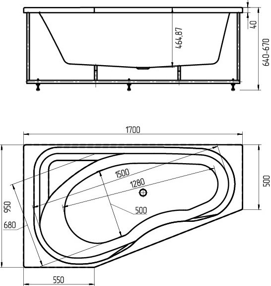 Акриловая ванна Акватек Медея 170x95 L, вклеенный каркас MED180-0000037 - 4