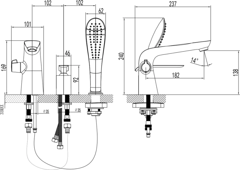Смеситель Lemark Melange LM4947CW для ванны встраиваемый, на 3 отверстия, с аксессуарами, хром/белый - 1
