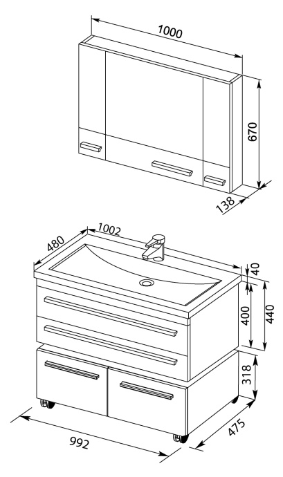 Тумба Aquanet Нота 100 подкатная венге 00170750 - 28