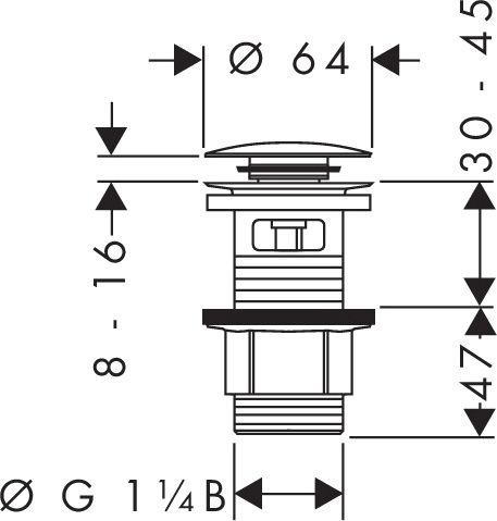 Донный клапан для раковины Hansgrohe 50105000 Push-Open - 1