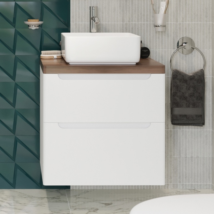 Тумба с раковиной STWORKI Берген 60 белая с темной столешницей, City 1 549372 - 0