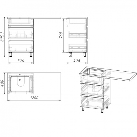 Тумба под раковину напольная Stella Polar Корделия 60 серая SP-00001043 - 2