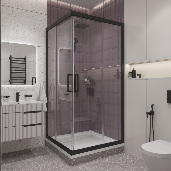 Душевой уголок STWORKI Дублин 100x100 см профиль черный матовый 3GW070TTKK000 - 0