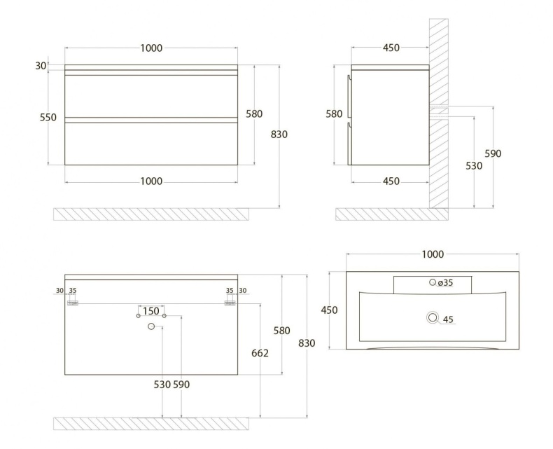 BIANCHI База под раковину подвесная с двумя выкатными ящиками, Белый Глянец AM-Bianchi-1000-2C-SO-BL - 3