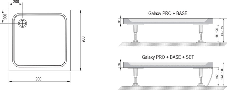 Квадратный душевой поддон Ravak Perseus Pro 90x90 см  XA047701010 - 3