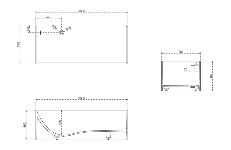 Ванна из искусственного камня ABBER Stein AS9642-1.8 белая матовая - 6