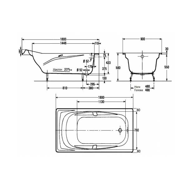 Чугунная ванна Jacob Delafon Super Repos 180x90 см  E2902-00 - 4