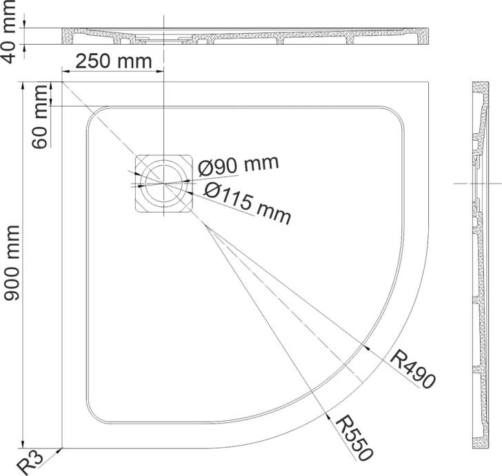Поддон для душа Wasserkraft Dinkel 90х90 белый 58T01 - 1
