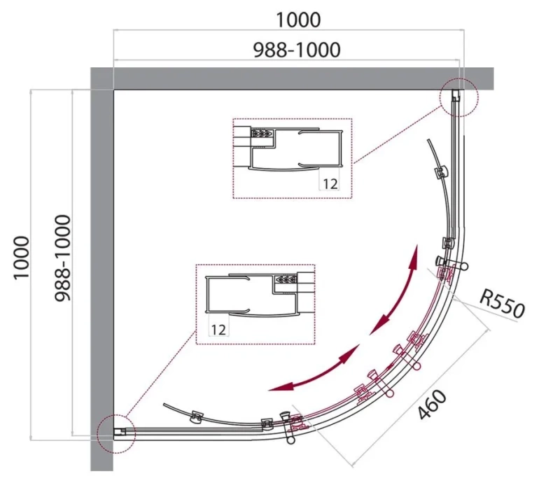 Душевой уголок BelBagno Uno 100х100 хром  UNO-195-R-2-100-P-Cr - 1