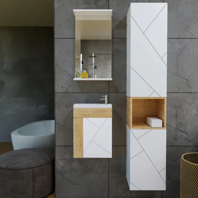 Тумба раковины Бриклаер Кристалл 40 белая матовая/дуб бунратти  4627125416057 - 1