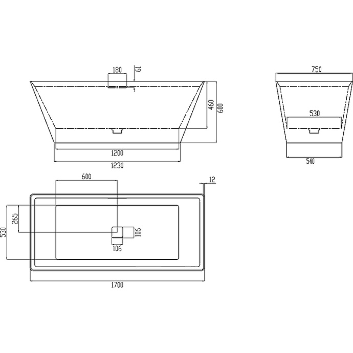Ванна из искусственного камня Abber Berlin 170х75 белая без гидромассажа AM9912 - 1