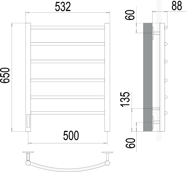 Электрический полотенцесушитель Terminus Классик П6 500x650 Хром 4670078531339 - 2