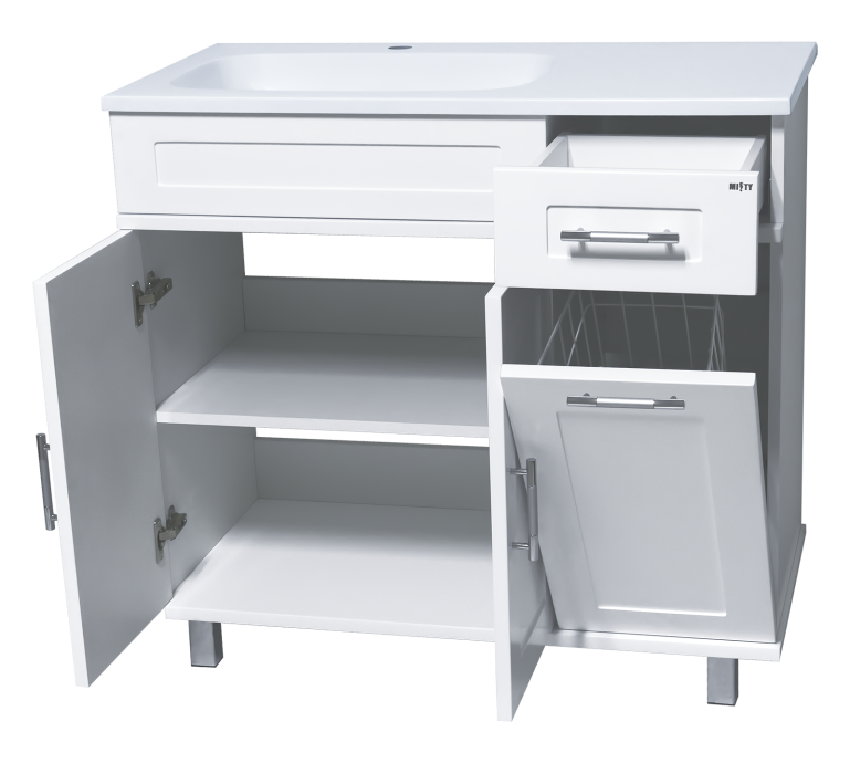 Тумба под раковину Misty Купер 90 L с бельевой корзиной белый П-Куп01090-012БкЛ - 1