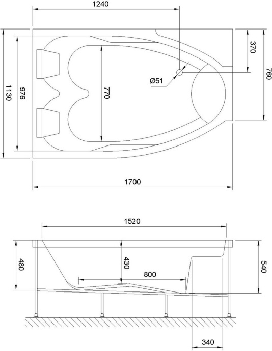 Акриловая ванна Royal Bath Shakespeare RB652100K-L 170 см с каркасом - 2