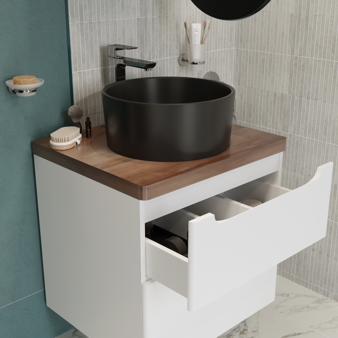 Мебель для ванной STWORKI Берген 60 белая с темной столешницей, раковина BOCCHI Vessel 1174-004-0125 черная матовая 549464 - 4