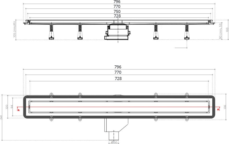 Душевой лоток Pestan Confluo Premium Gold Line 750 с решеткой 13100054 - 4